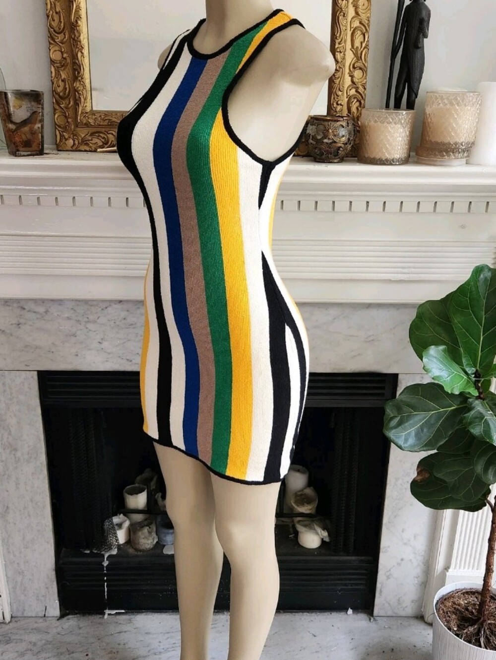 Simon Miller Mango Blue Striped Dress Green White Mini Stretch Terry Size 8 - Picture 3 of 9